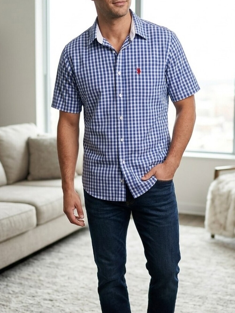 U.S. Polo Assn. Blue Gingham Short-Sleeve Button-Down Shirt
